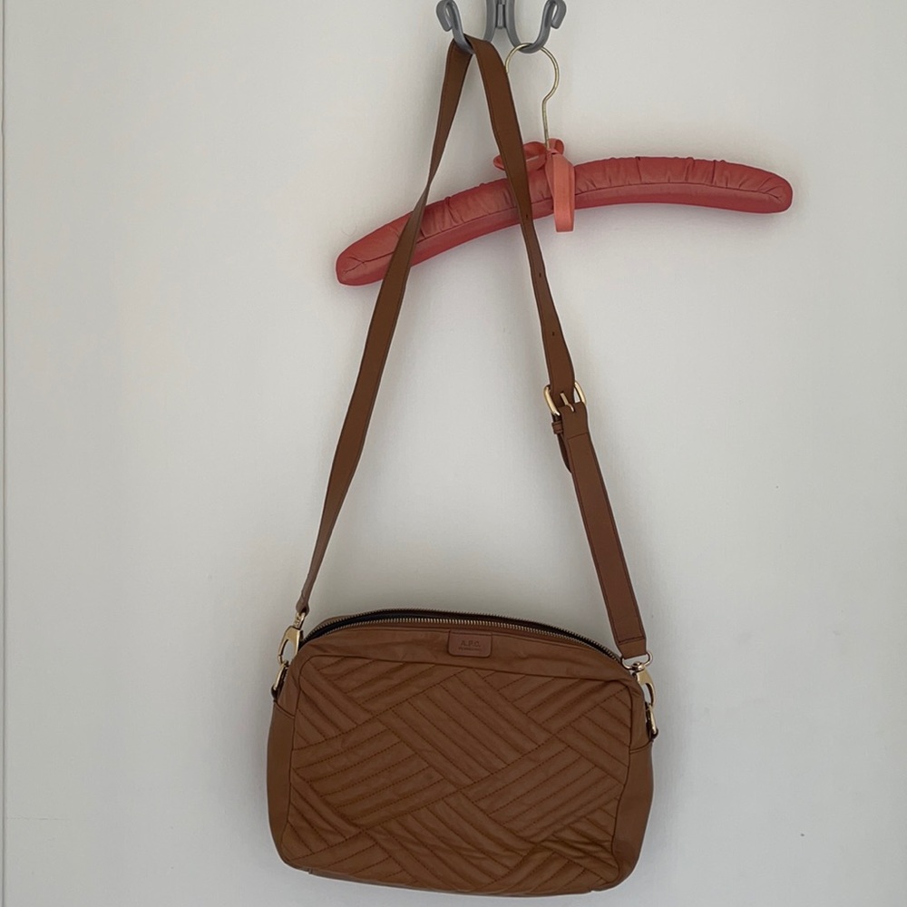APC tan woven quilted leather handbag